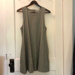 Madewell green linen/cotton shift dress, button back
